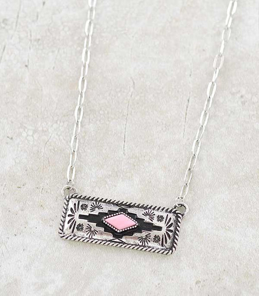 Pink Aztec Bar Necklace