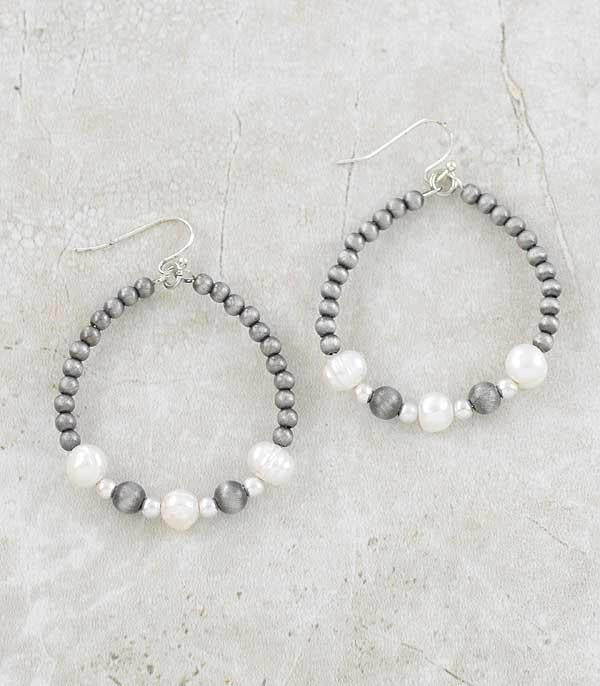 Faux Silver and Pearl Hoop Earrings