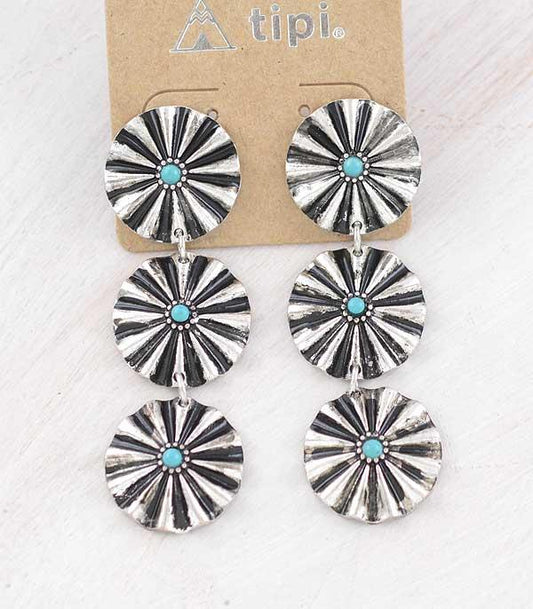 Silver Concho Turquoise Dangle Earrings