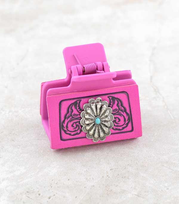 Hot Pink Western Concho Leather Hair Clip