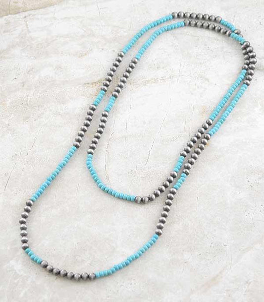 Turquoise and Silver Navajo Bead Layered Necklace