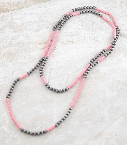 Pink and Silver Navajo Bead Layered Necklace