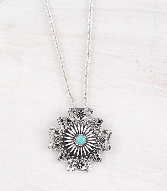 Silver Aztec Pendant Necklace