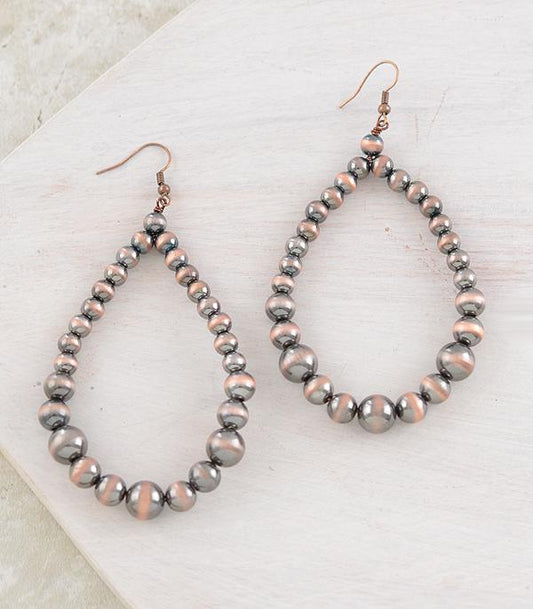 Large Faux Copper Navajo Bead Teardrop Earrings