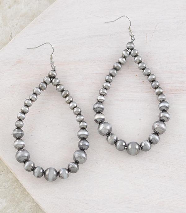 Large Faux Silver Navajo Bead Teardrop Earrings