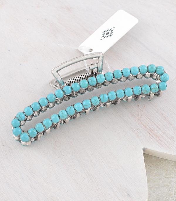 Western Turquoise Bead Claw Clip