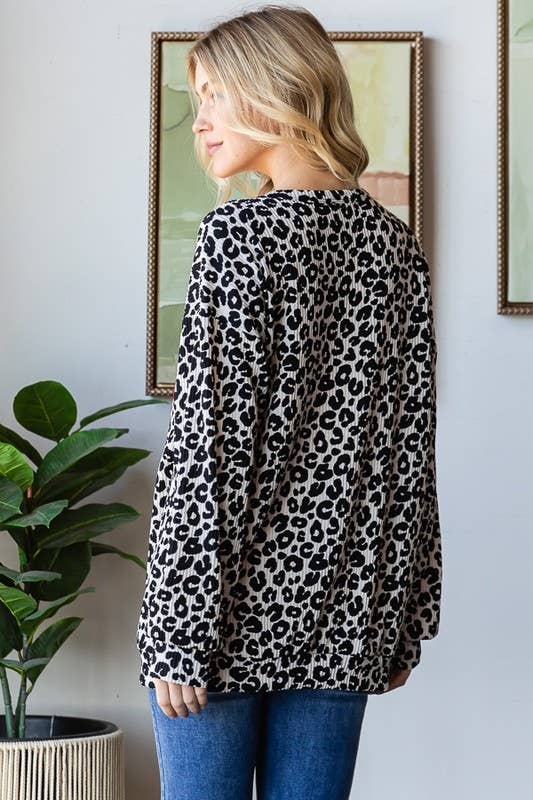 Long Sleeve Leopard Print Top with Heart Sequin Patch