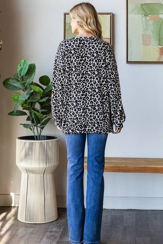 Long Sleeve Leopard Print Top with Heart Sequin Patch