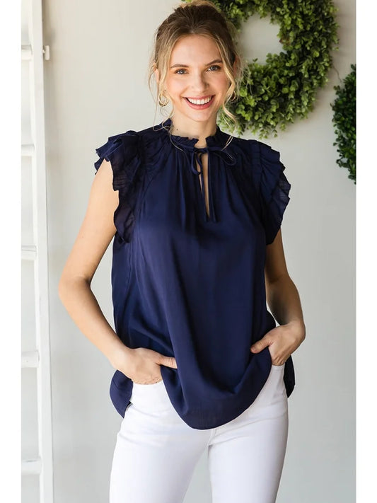 Ruffle Sleeve Navy Top