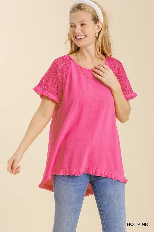 Hot Pink Floral Crochet Top