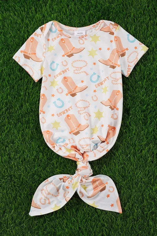 Cowboy Printed Baby Gown