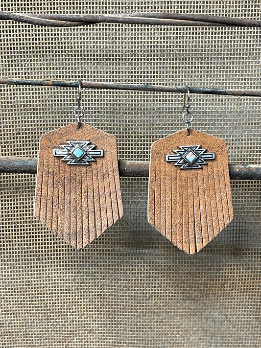 Faux Leather Aztec Earrings