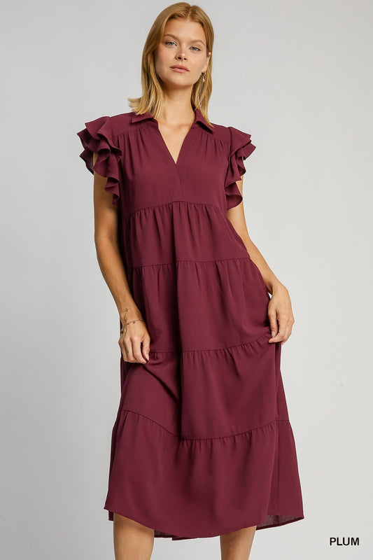 Plum Collared Midi Dress