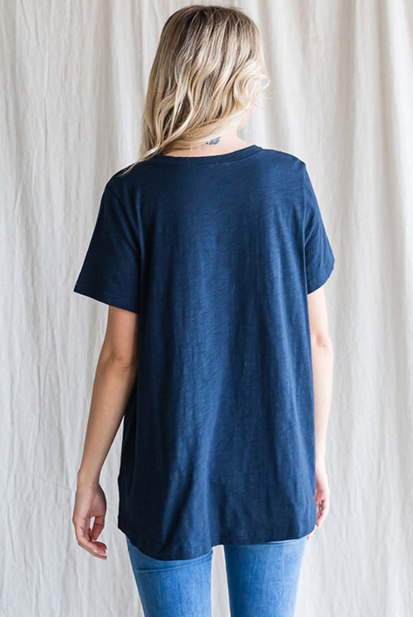 Navy Smocked Short Sleeve Top