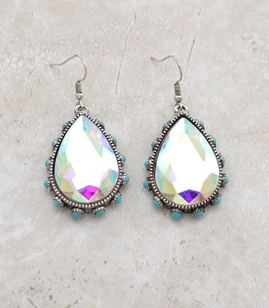 AB Rhinestone Teardrop Turquoise Earrings