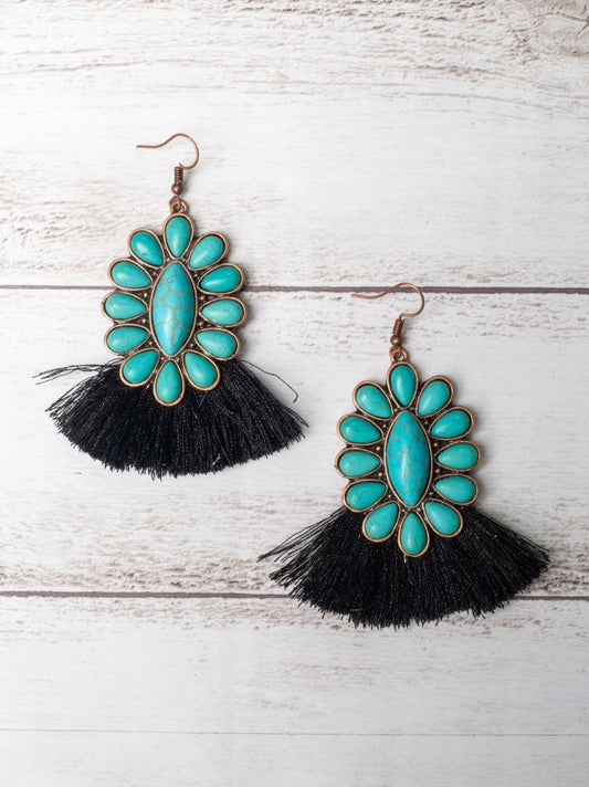 Turquoise Floral Concho Fringe Earrings