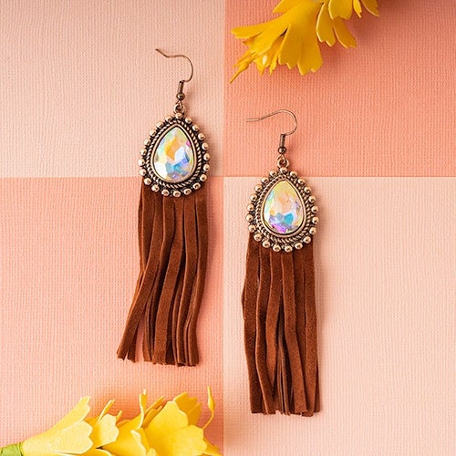 Brown Teardrop Rhinestone Earrings
