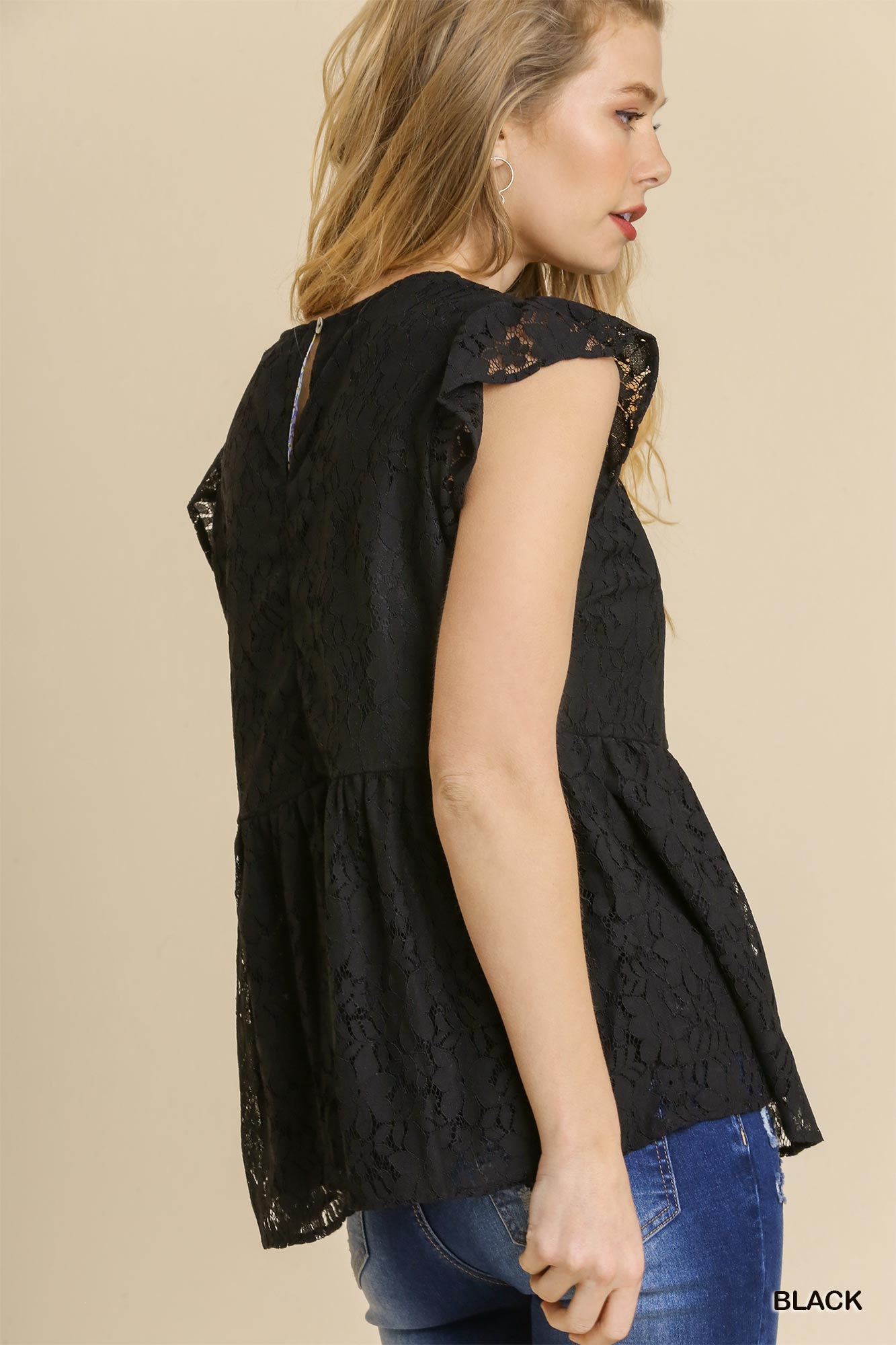 Black Floral Lace Short Sleeve Top