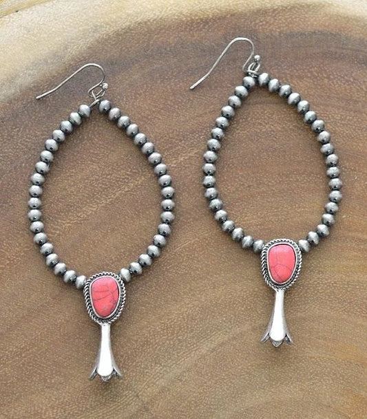 Red Squash Blossom Navajo Teardrop Earrings