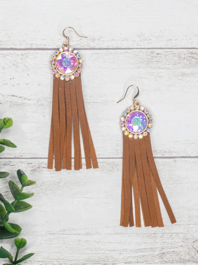 Crystal Brown Fringe Earrings