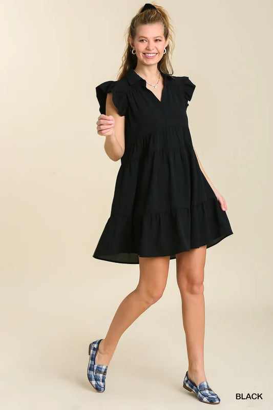 Black Tiered Collared Dress