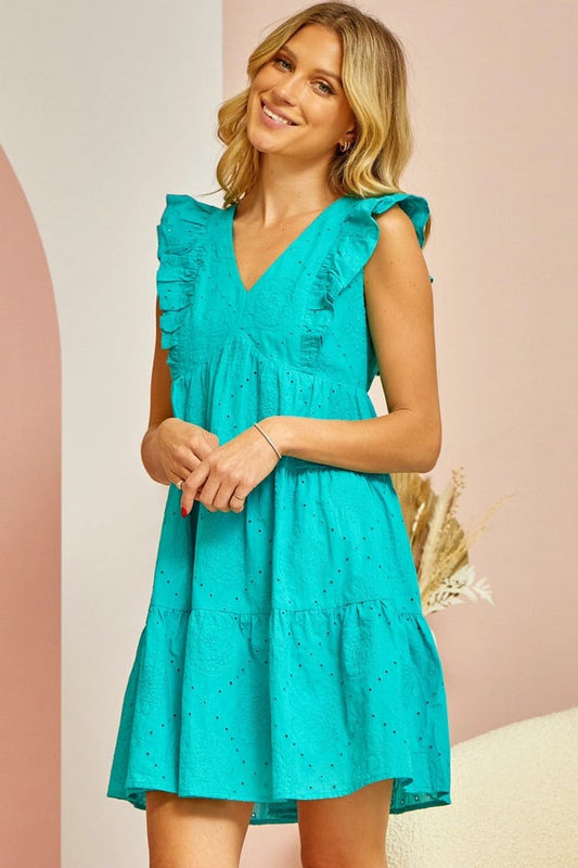 Emerald Eyelit Tiered Dress