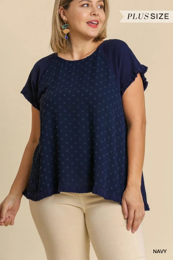 Linen Blend Navy Swiss Dot Top