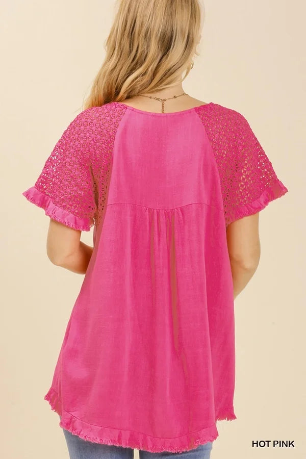 Hot Pink Floral Crochet Top