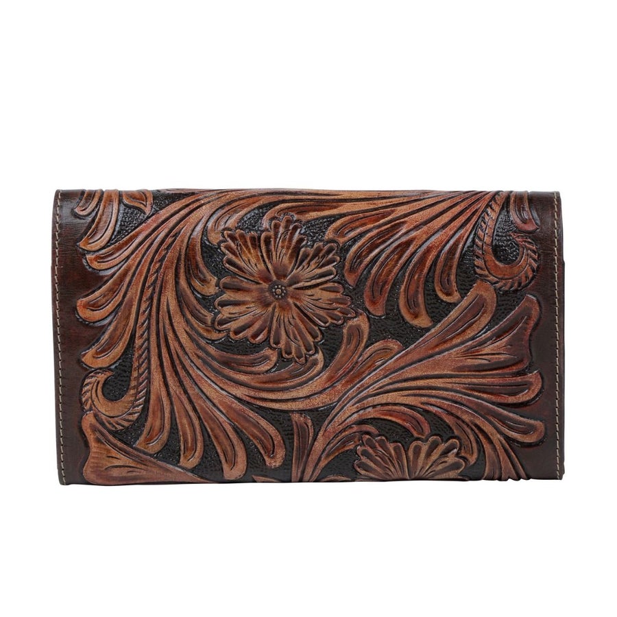 Floral Tooled Brown Wallet