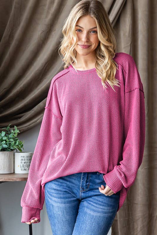 Hot Pink Long Sleeve Ribbed Top