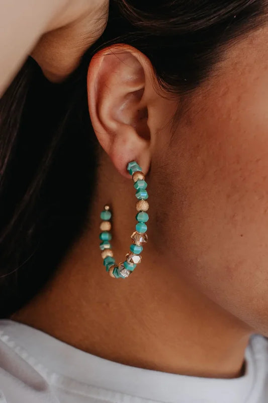 Turquoise Beaded Hoop Earrings