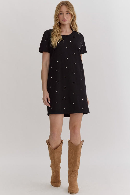 Black Short Sleeve Dress Stud Details