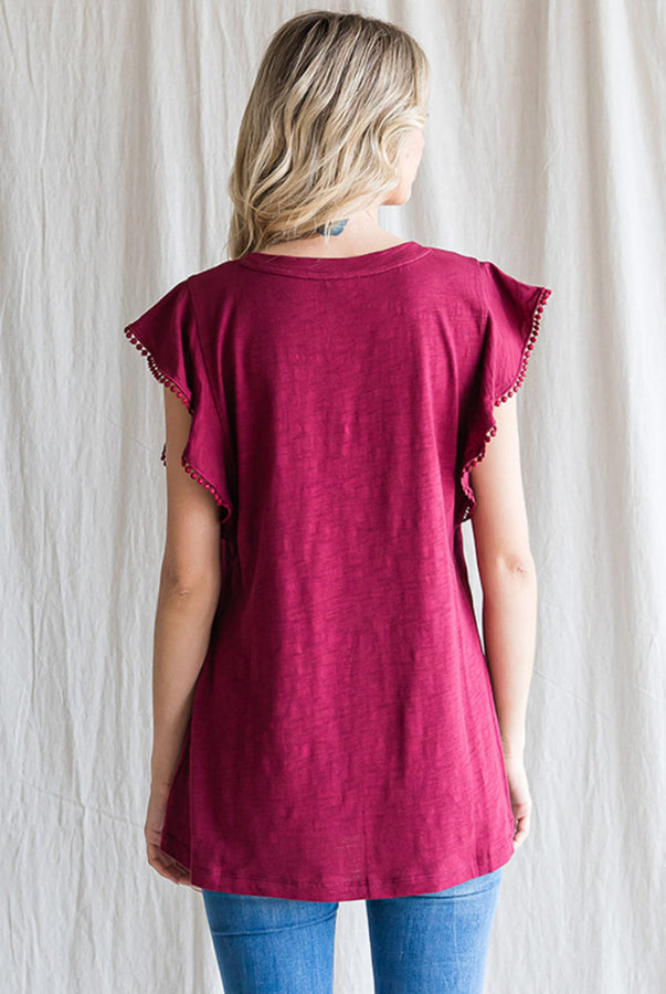 Maroon Ruffle Sleeve Top