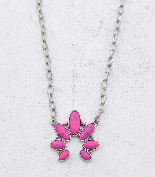 Pink Stone Squash Blossom Necklace