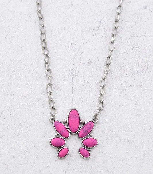 Pink Stone Squash Blossom Necklace