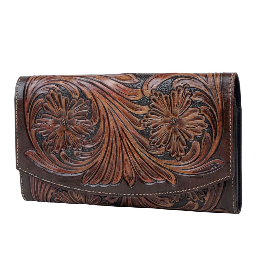 Floral Tooled Brown Wallet