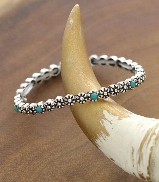 Silver and Faux Turquoise Stretch Bracelet