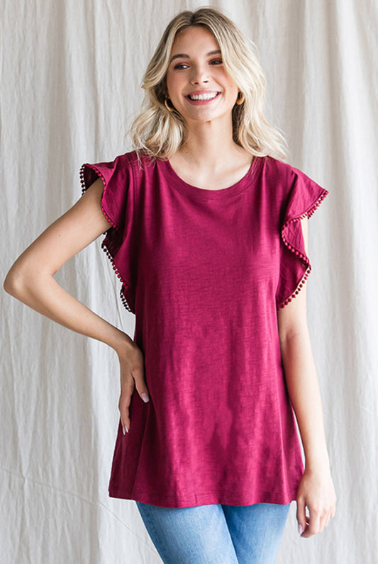 Maroon Ruffle Sleeve Top