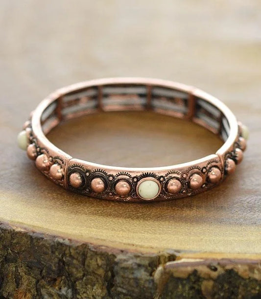 Copper Ivory Stone Western Stretch Bracelet