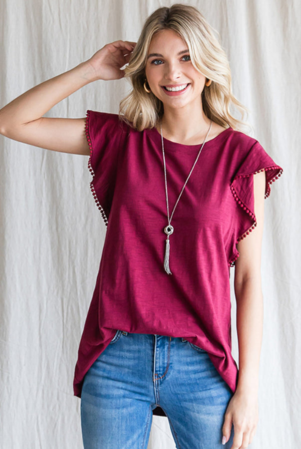 Maroon Ruffle Sleeve Top