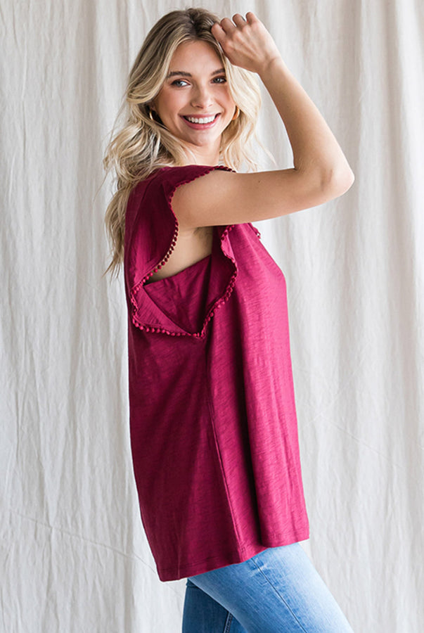 Maroon Ruffle Sleeve Top