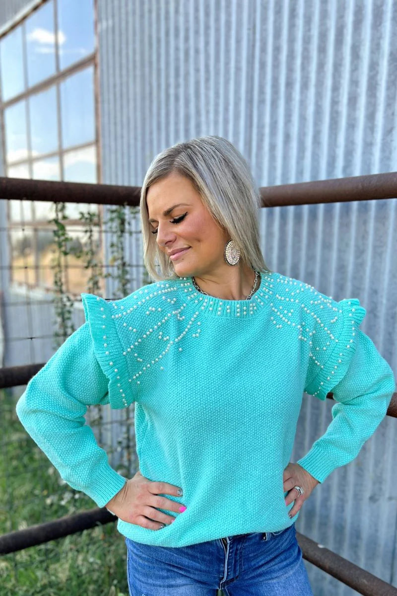 You are the Pearl Turquoise Sweater