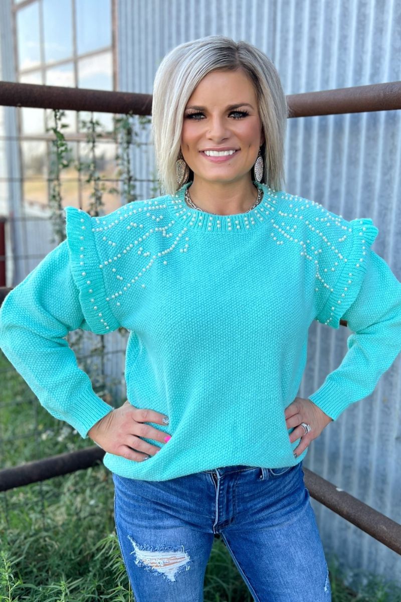 You are the Pearl Turquoise Sweater